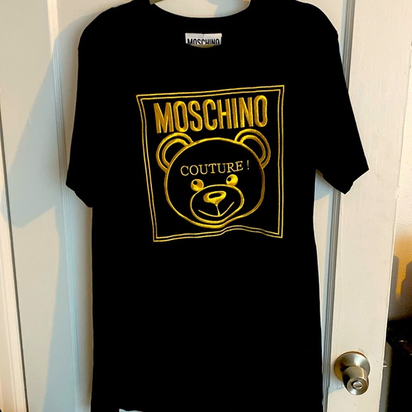 Moschino couture mini tee shirt dress with gold embroidered bear logo. - Picture 2 of 5